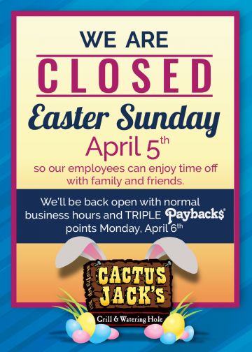 Closed Easter Sunday